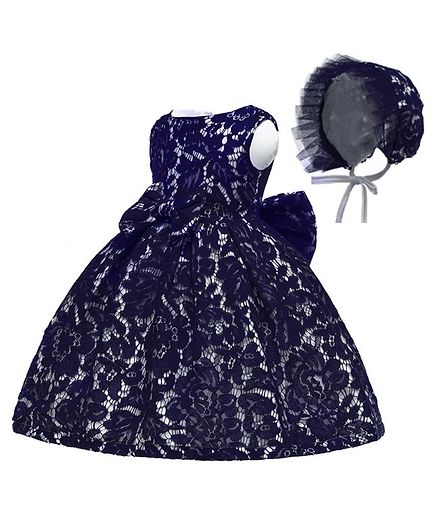 Awabox Lace Work Sleeveless Dress With Cap - Dark Blue