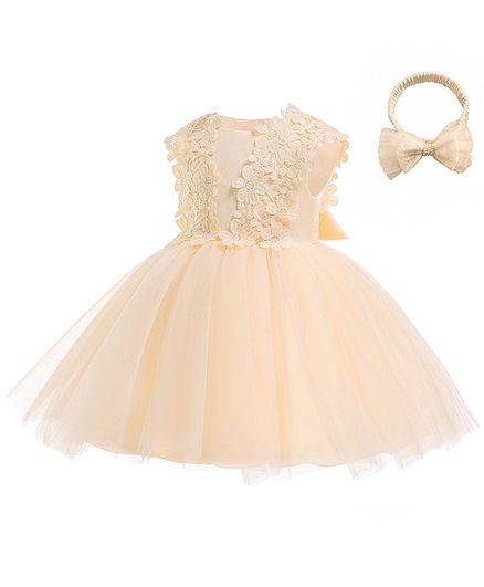 Awabox Lace Worked Sleeveless Dress With Headband - Beige