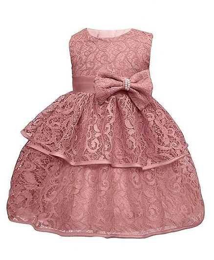 Awabox Bow 3D Applique Sleeveless Lace Dress - Pink