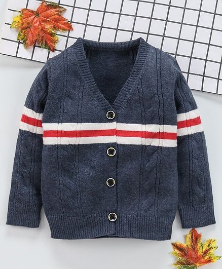 Kookie Kids Full Sleeves Stripes Sweater - Navy Blue