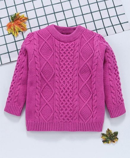 Kookie Kids Full Sleeves Sweater Self Design - Purple