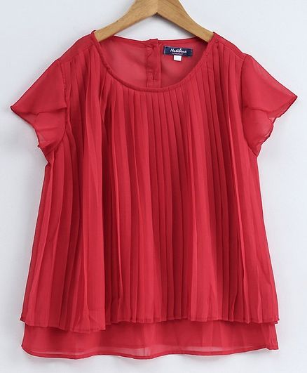 Natilene Short Sleeves Pleated Top - Red