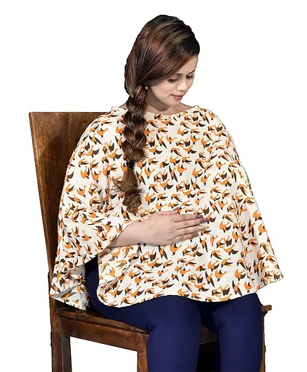 Mum's Caress Premium Feeding Covers Birdy Print - Orange Brown
