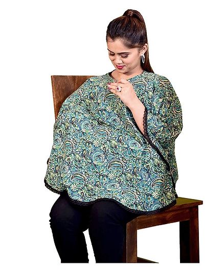 Mum's Caress Premium Feeding Covers Kalamkari Print - Green Black
