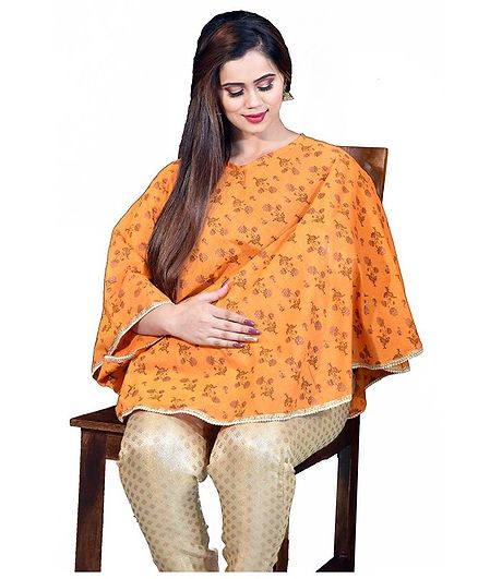 Mum's Caress Premium Feeding Covers Golden Floral Print - Orange