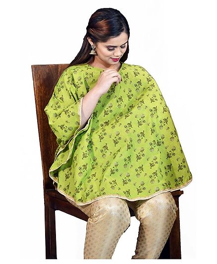 Mum's Caress Premium Feeding Covers Golden Floral Print - Green