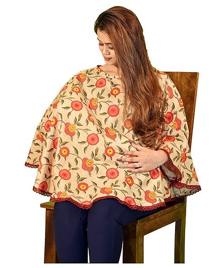 Mum's Caress Premium Feeding Covers Floral Print - Beige and Red