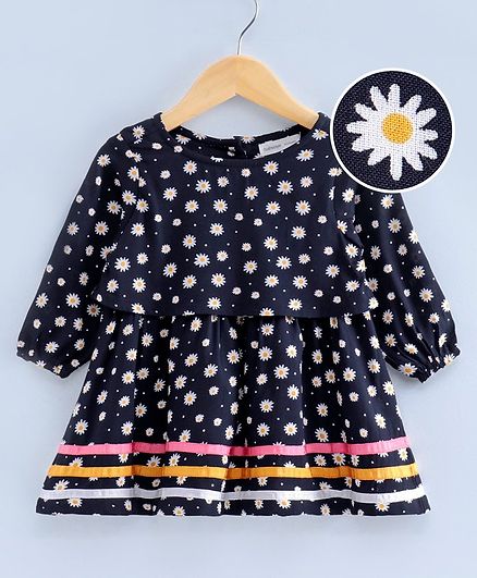 Babyoye Full Sleeves Frock Floral Print - Navy Blue