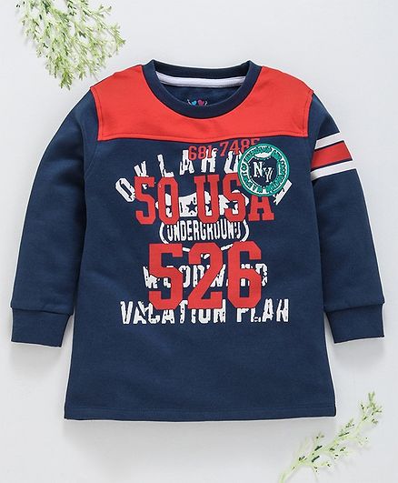 Ventra Letter & Number Printed Full Sleeves Tee - Navy Blue