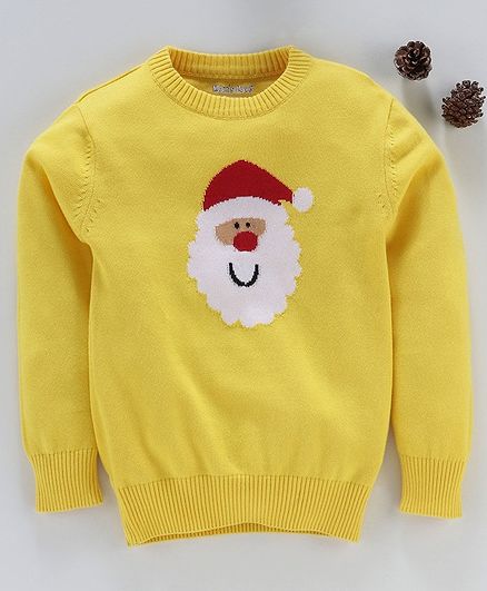 Mom's Love Full Sleeves Pullover Sweater Santa Claus Print - Yellow