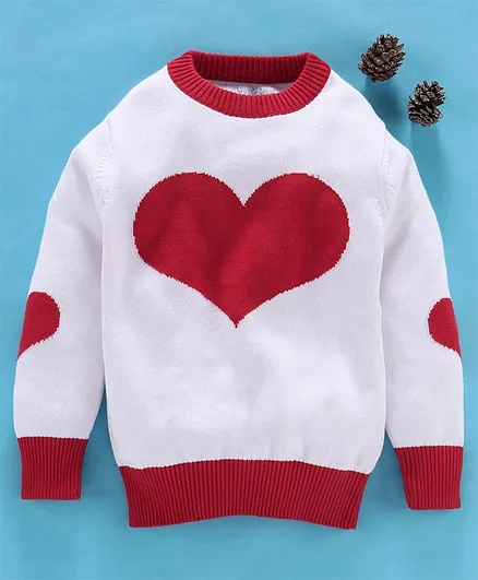 Mom's Love Full Sleeves Pullover Sweater Heart Print - White Red
