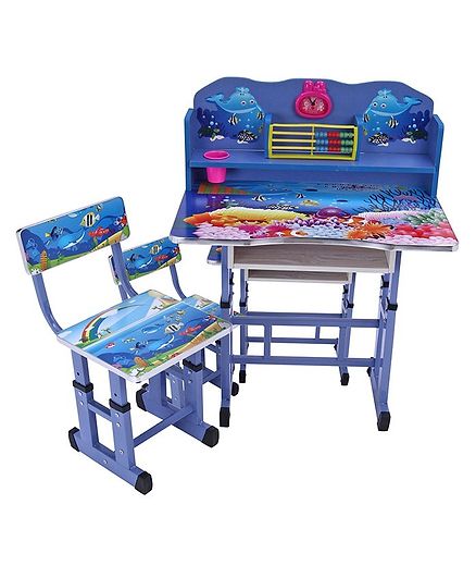 Study Table With Chair Alphabets & Girl Print - Blue