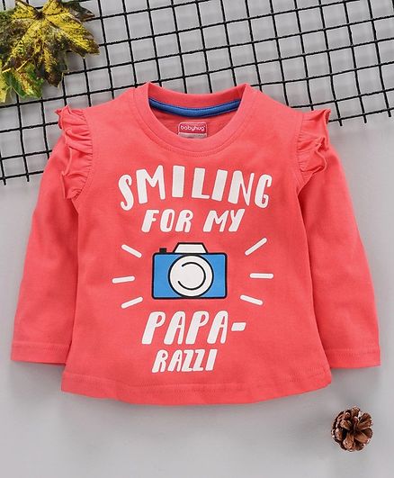 Babyhug Full Sleeves Tee Text Print - Pink