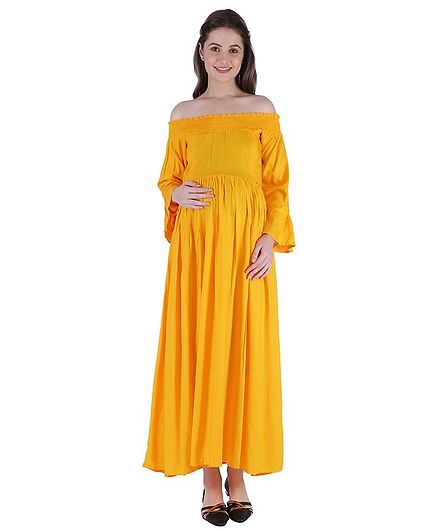 MomToBe Solid Full Sleeves Dress - Yellow