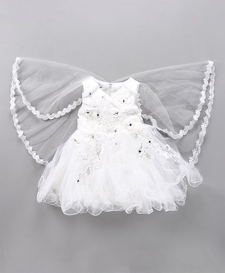 Mark & Mia Sleeveless Embellished Party Frock With Cape - White