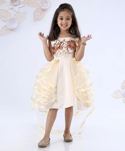 Mark & Mia Sleeveless High Low Frock Floral Sequin Patch - Light Yellow