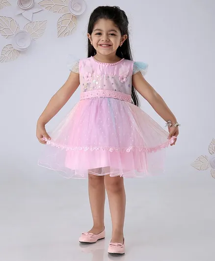 Mark & Mia Cap Sleeves Layered Frock Sequin Embellished - Light Pink