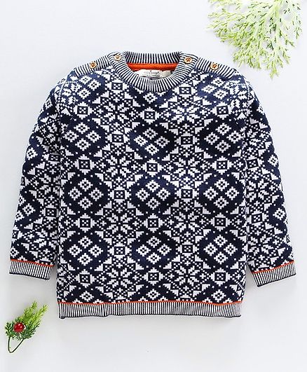 Ollypop Full Sleeves Organic Sweater Abstract Design - Navy