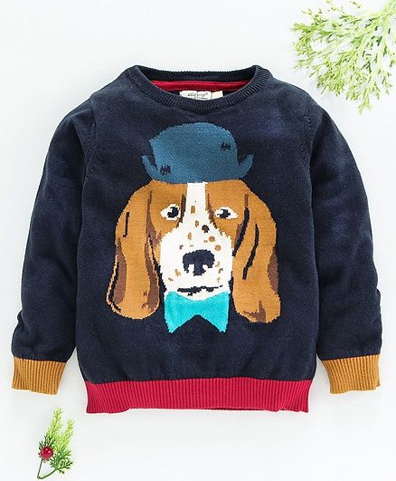 Ollypop Full Sleeves Sweater Dog Design - Navy Blue