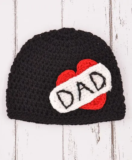 Loce Crochet Art Crochet Dad Heart Love Pattern Crochet Cap - Black
