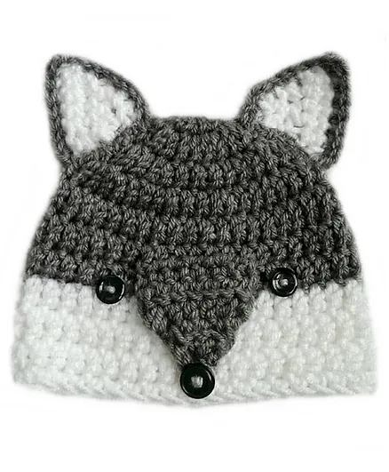 Love Crochet Art Cat Face Theme Crochet Cap - Grey