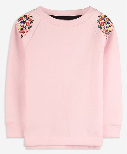 Cherry Crumble by Nitt Hyman Flower Embroidered Full Sleeves Sweater - Pink