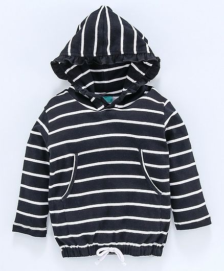 Tiara Striped Full Sleeves Hoodie - Black