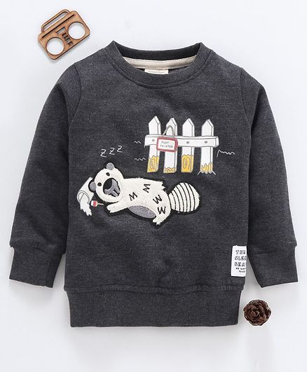 Ollypop Full Sleeves Sweatshirt Bear Patch - Charcoal Grey