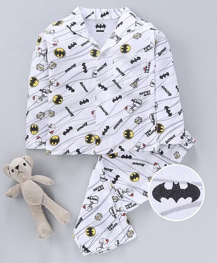 Eteenz Full Sleeves Night Suit Batman Print - White
