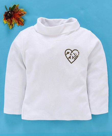 Little Kangaroos Full Sleeves Tee Heart Print - White