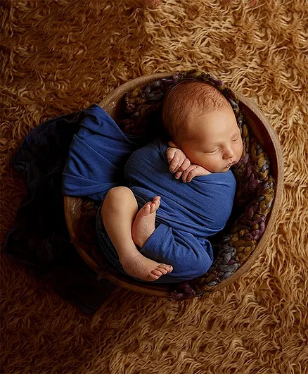 Babymoon Jersey Stretchble Swaddle Wrap New Born Baby Photography Shoot Props Costume - Navy Blue
