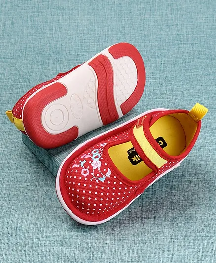 Cute Walk By Babyhug Canvas Shoes Floral Embroidery - Red