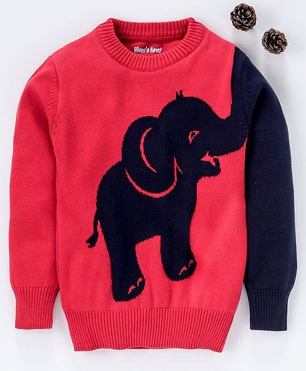 Mom's Love Full Sleeves Pullover Sweater Elephant Design - Red Navy