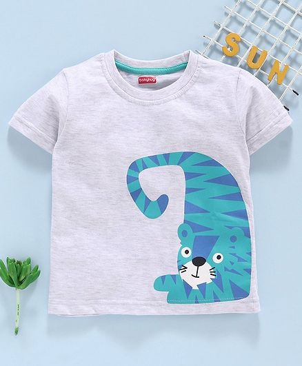 Babyhug Half Sleeves Tee Tiger Print - Grey