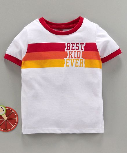 Babyhug Half Sleeves Tee Best Kid Ever Print - White Red