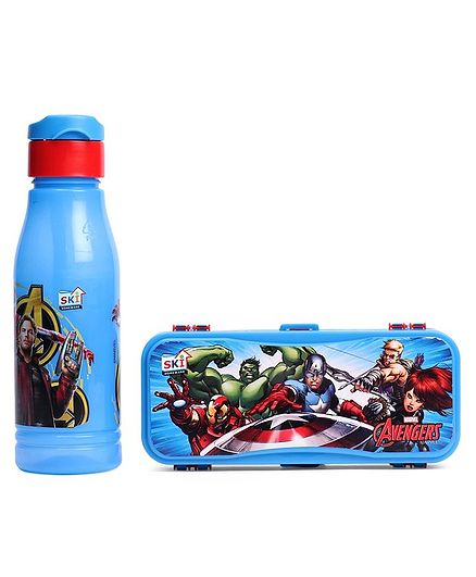 Marvel Avengers Water Bottle & Pencil Box Combo Blue - 600 ml