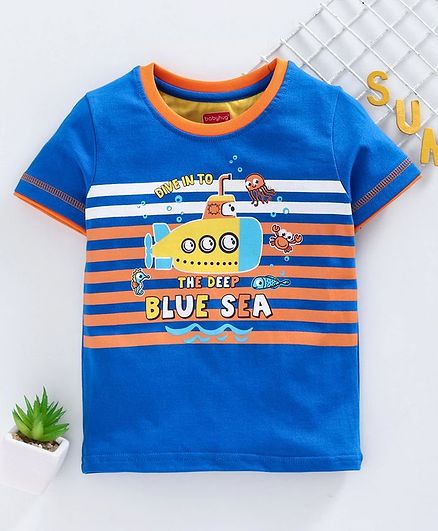 Babyhug Half Sleeves Tee Submarine Print - Blue