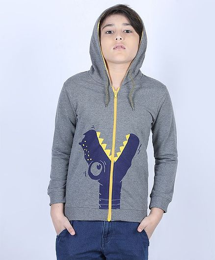 Ventra Full Sleeves Crocodile Print Hooded Jacket - Grey