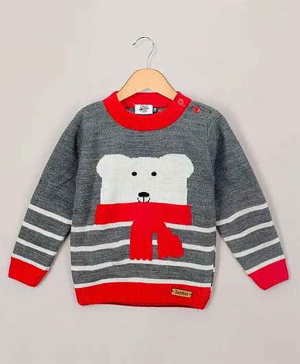 The Sandbox Clothing Co Full Sleeves Bear Design Sweater - Grey