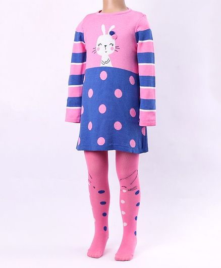LC Waikiki Full Sleeves Bunny Printed Dress & Footed Leggings Set - Pink