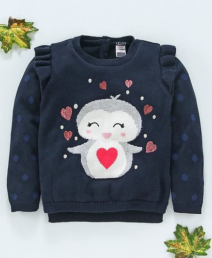 LC Waikiki Penguin Pattern Full Sleeves Sweater - Navy Blue