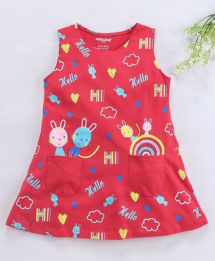 Cucumber Sleeveless Frock Multiprint - Red