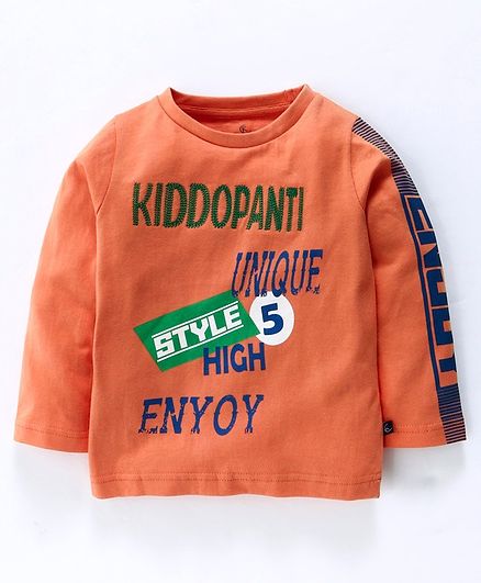 Kiddopanti Unique Style High Enjoy Print Full Sleeves T-Shirt - Orange