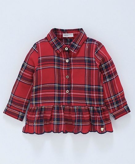 Babyoye Cotton Full Sleeves Checks Pattern Top - Red