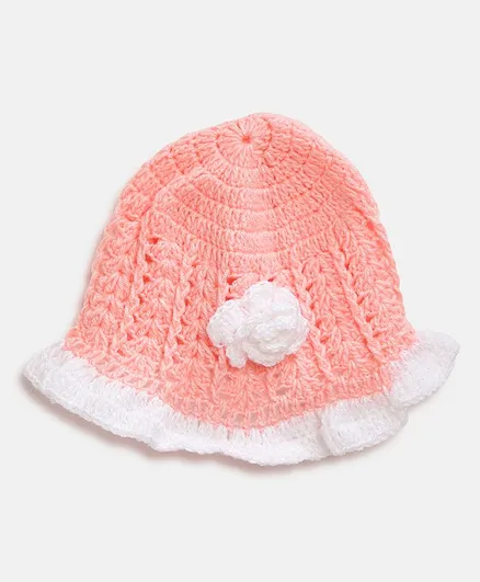 MayRa Knits Flower Applique Cap - Light Pink
