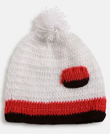 MayRa Knits Pom Pom Cap - White & Red