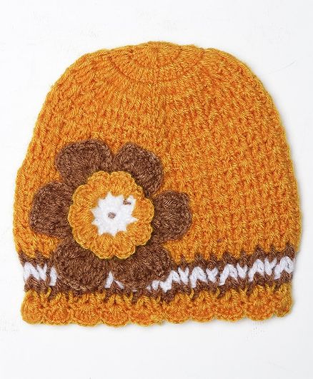 MayRa Knits Crochet Flower Decorated Woolen Cap - Brown