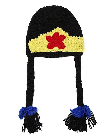 MayRa Knits Crochet Flower Decorated Woolen Cap - Black