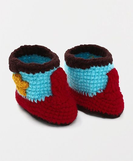 MayRa Knits Colour Block Booties - Red