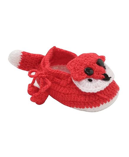 MayRa Knits Fox Patch Booties - Red